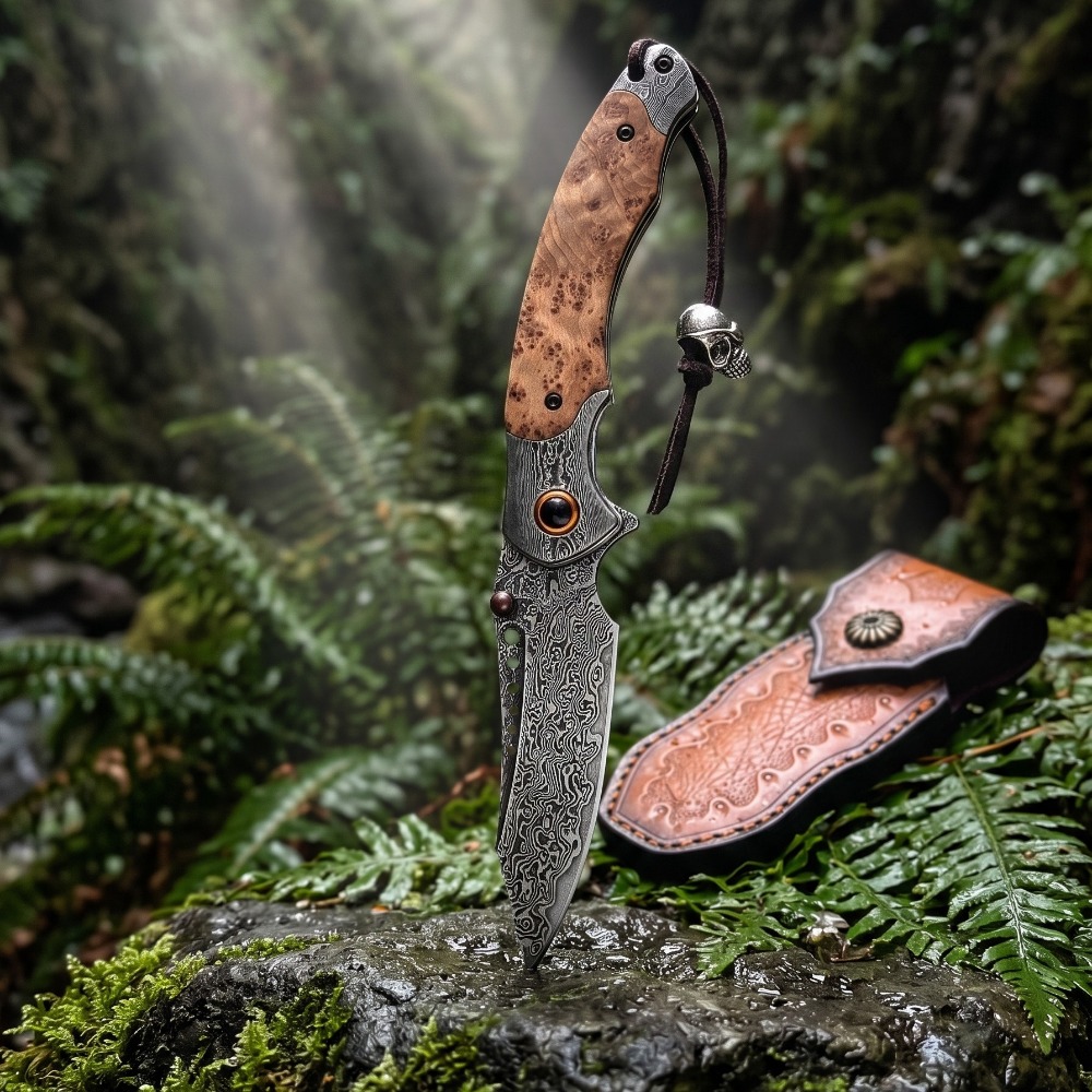 Vintage Collectible Knife - 고경도 다마스커스 패턴 접이식 나이프 빈티지