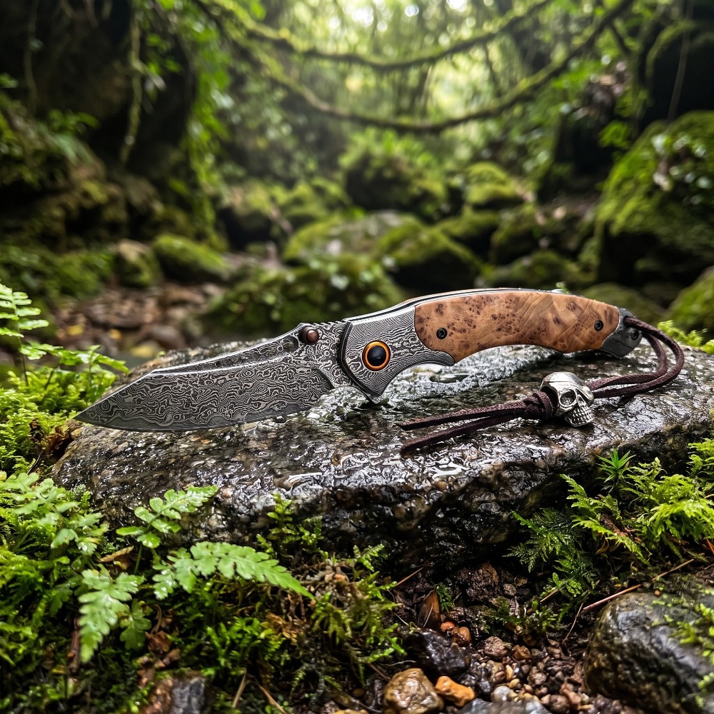 Vintage Collectible Knife - 고경도 다마스커스 패턴 접이식 나이프 빈티지