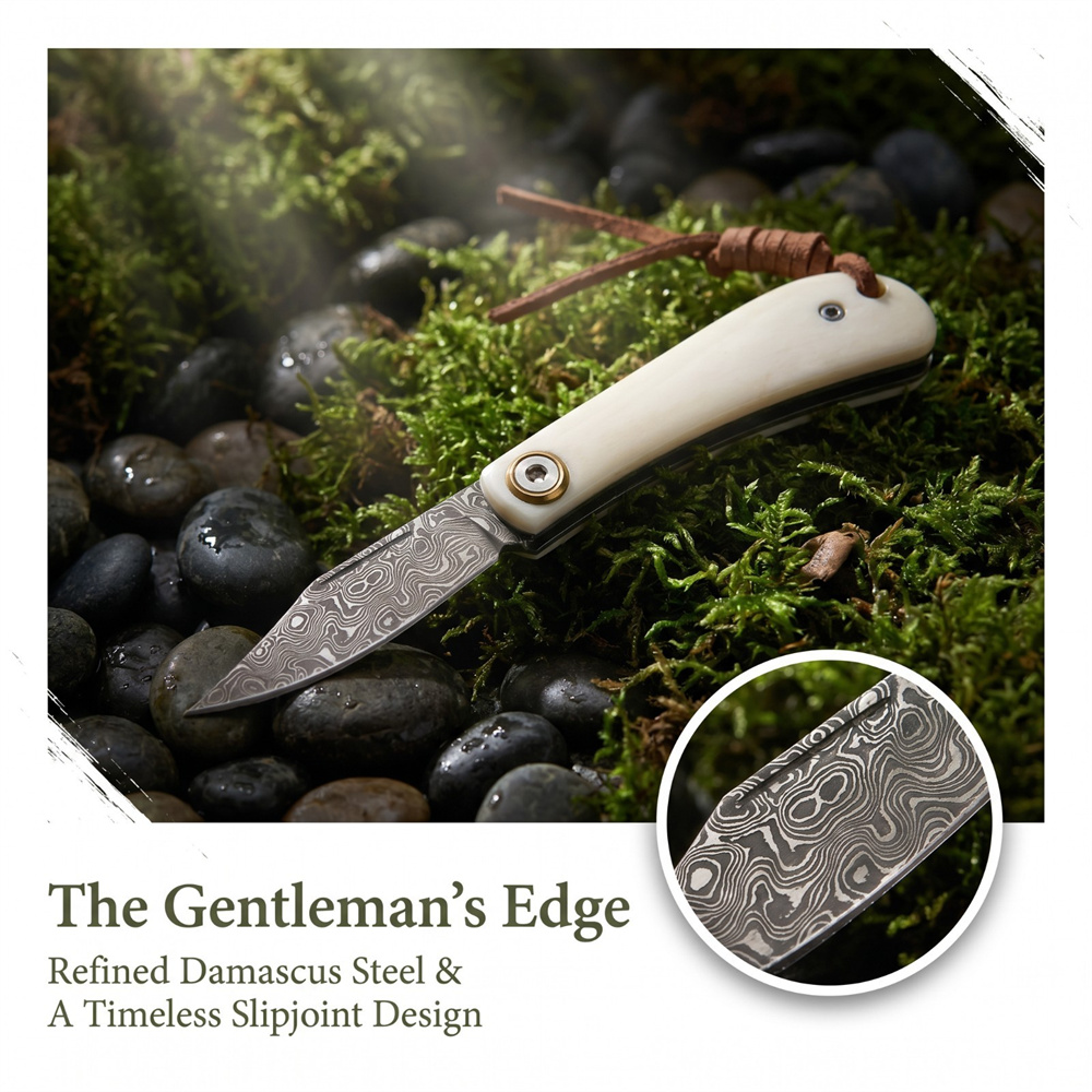 Vintage Collectible Knife - 빈티지 다마스커스 접이식 EDC 포켓 나이프,
