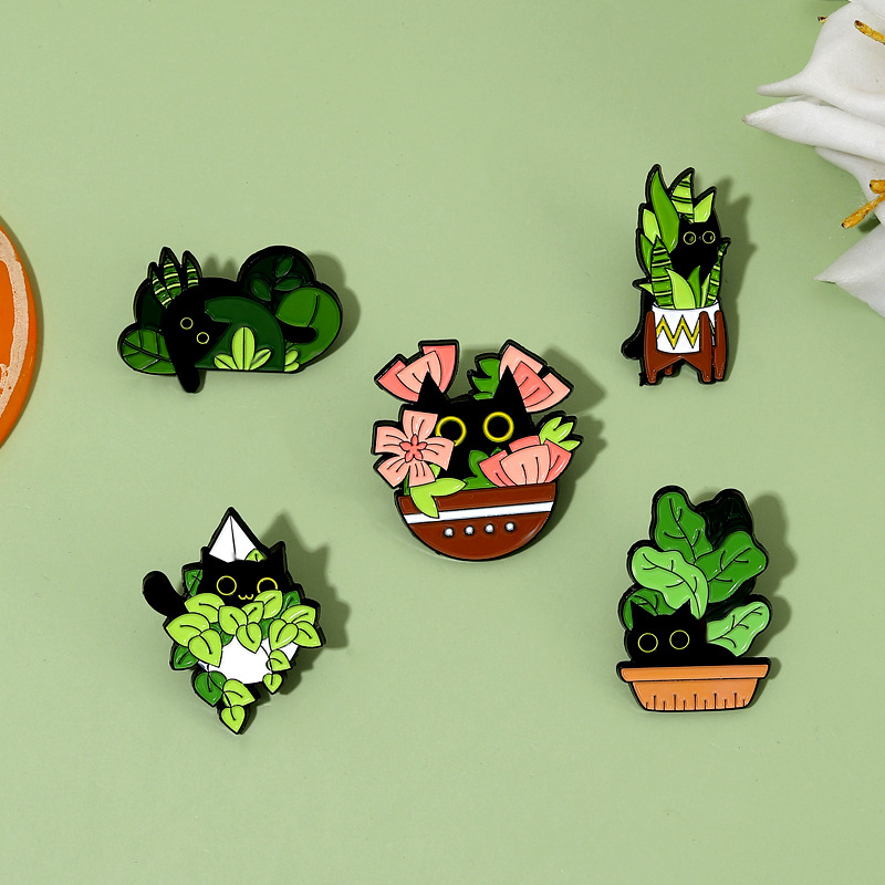 귀여운 검은 고양이 컬렉션 식물 커피 와인 컵 권총 만 - Vintage Collectible Pins 리뷰 및 가격